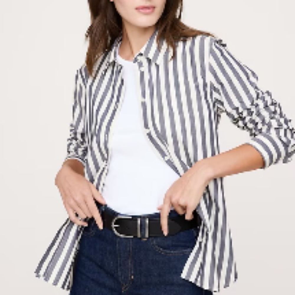 Banana Republic Dark Gray and White Striped Shirt Size M